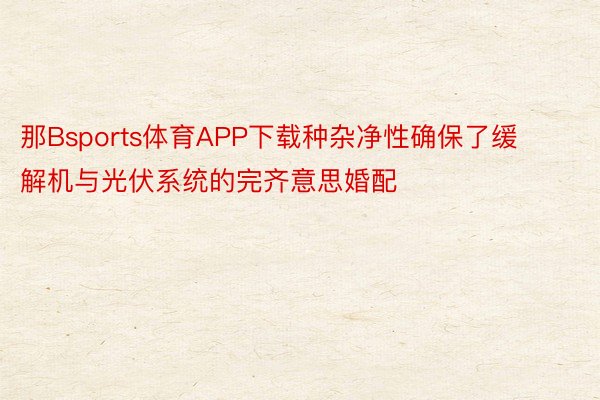 那Bsports体育APP下载种杂净性确保了缓解机与光伏系统的完齐意思婚配